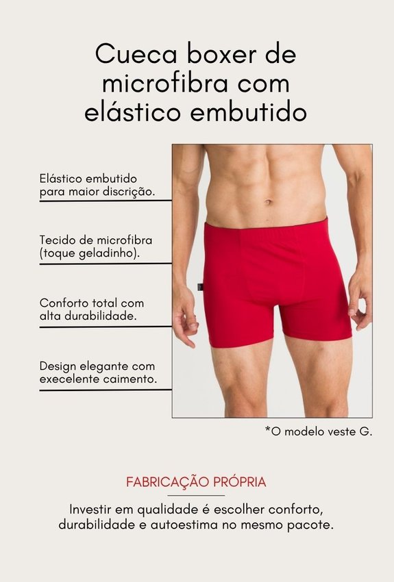 cueca boxer confortavel vermelho escuro 3